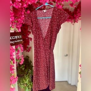 🌺 Aerie Cute Red Floral Wrap Mini Dress - Size Small - American Eagle
